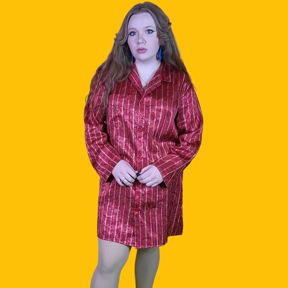 Victoria's Secret Red and Gold Striped Button Up Sleepshirt, M - Picture 6 of 8